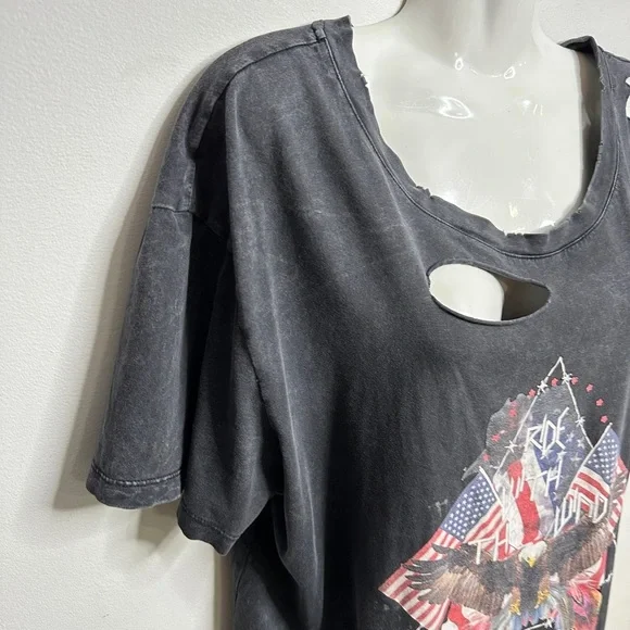 White Fox - Vintage Inspired American Grey Distressed Top Small 💛 - Picture 12 of 14
